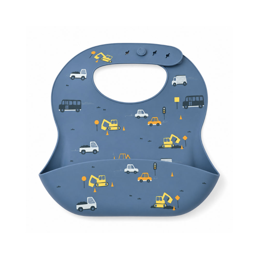 Peek-A-Boo Collection Baby Printed Silicone Bib - CONSTRUCTION